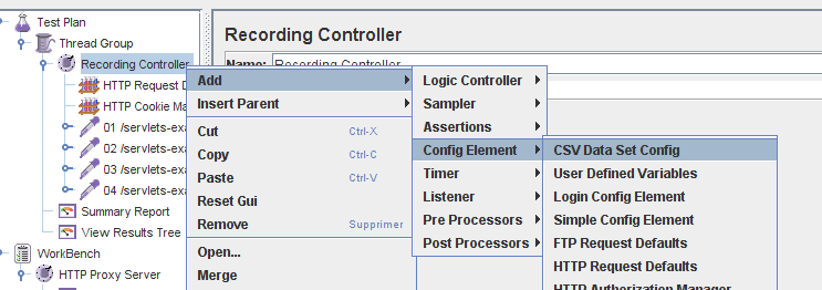 Ajout de l'item CSV Data Set Config